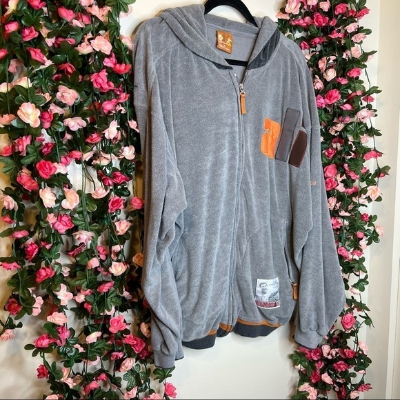 🌹VTG Platinum Fubu Muhammad Ali Gray Fleece Zip Up Hoodie Mens XL Y2K - Picture 2 of 8
